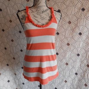 GUC Old Navy Coral/White Ruffled Tank Top S